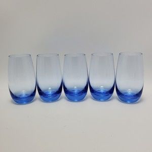 Highball Glass Set of 5 Elite Slate Ombre Blue Hand Blown Stemless Wine Glasses